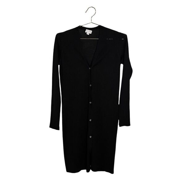 TSE Pure Wool Long Black Button Front Cardigan - Picture 1 of 14